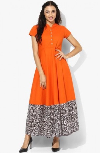 Orange Printed Detail Maxi Dress