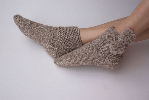 Pompom Style Ladies Wool Sock