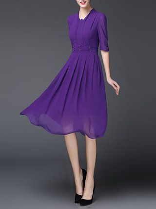 Purple Plain Midi Dress