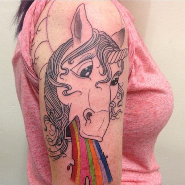Rainbow Unicorn Tattoo On The Shoulder