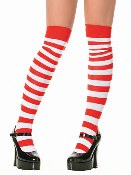 Red and White Long Striped Socks