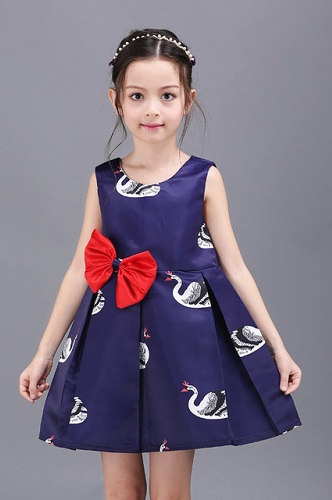 Red Bow Applique Girls Dress