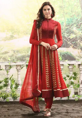 Issa has launched its new collection Presenting you Burgundy Anarkali  with Chikankari puff sleeve and organza