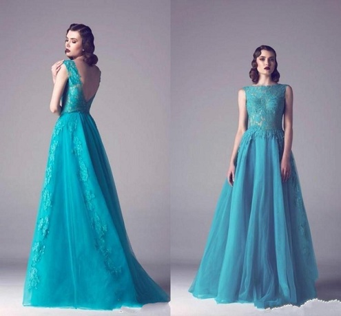 Sheer Lace Sky Blue Designer Dress