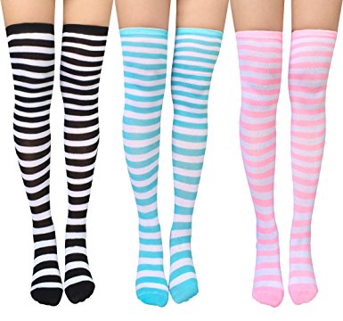 Aneco 8 Pairs Over Knee Thigh Socks Warm Long Stockings for Women Girls 