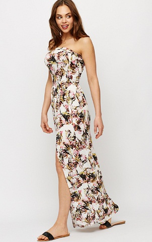 Tropical Printed Maxi Slit Dress