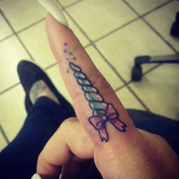 Unique Unicorn Horn Tattoo On Finger
