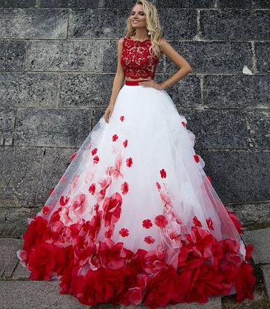 White and Red Wedding Frock