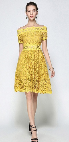 Yellow Casual Lace Dress