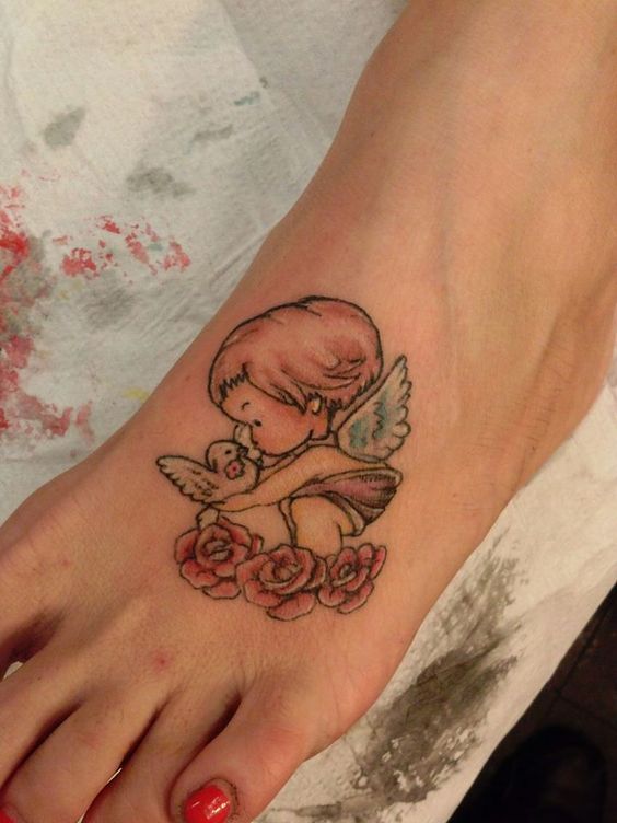 Olorful Baby Cherub Angel Tattoo