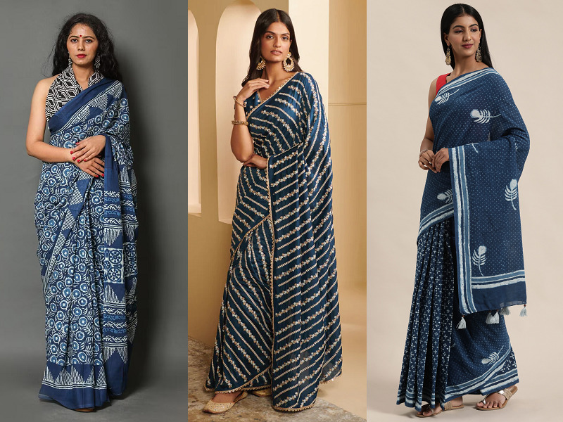 10 Stunning Designs Of Indigo Sarees For Elegant Look