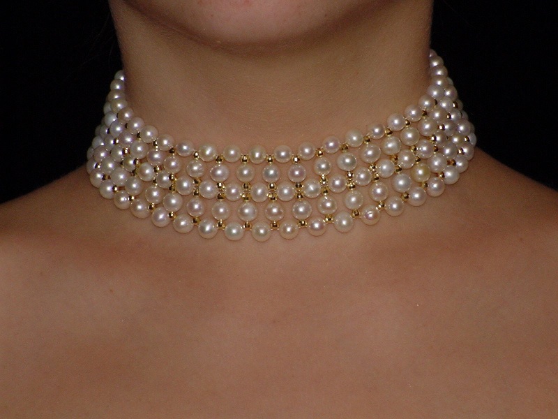 Women Two Layers Velvet Choker Fashion Jewelry Pearl Rhinestone Necklace