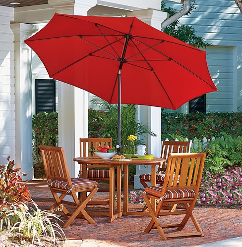 Big Red Umbrella with Small Patio Table