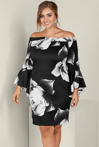 Black And White Off Shoulder Party Dress