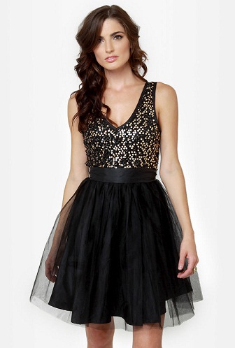 Black Sequin Tulle Dress