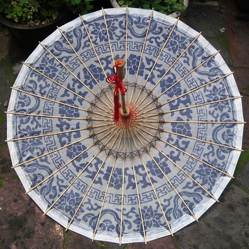 Blue Floral Chinese Umbrella