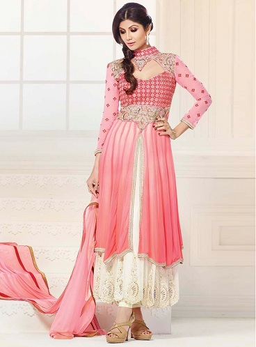 Cream and Pink Anarkali Salwar Suit