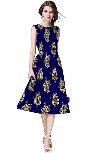Digital Blue and Mustard Yellow Printed Frock