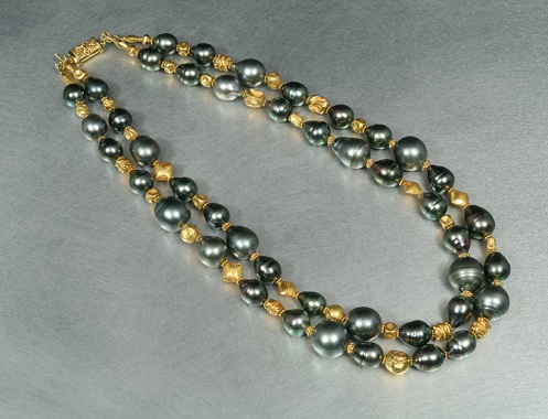 Double Strand Black Pearl Necklace