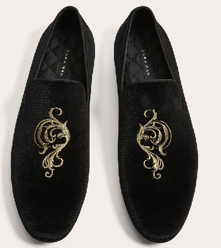 Embroidered Black Loafers