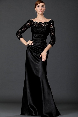 Evening Black Dress with Sleeves