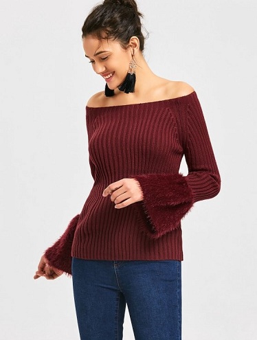 Flare Sleeve off The Shoulder Sweater