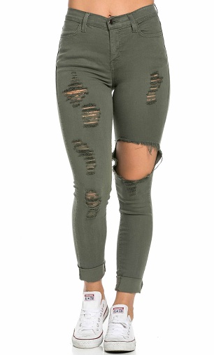 Green Distressed Jeans: