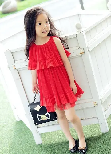 One Shoulder Frill Jacquard Frock Party Dress For Girls Green