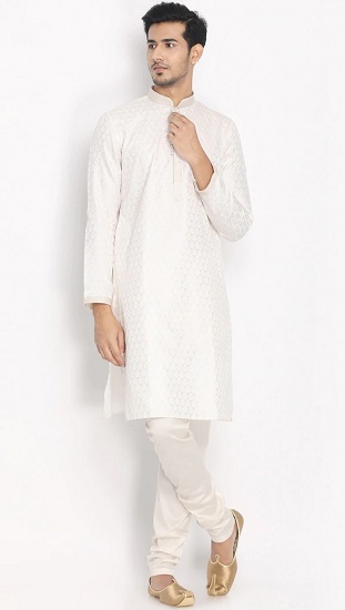 Manyavar White Embroidered Kurta Pajama