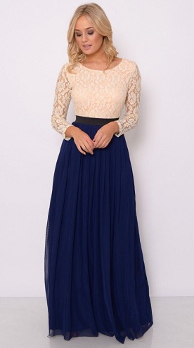 Maxi Lace Embellished Dress with Sleeves