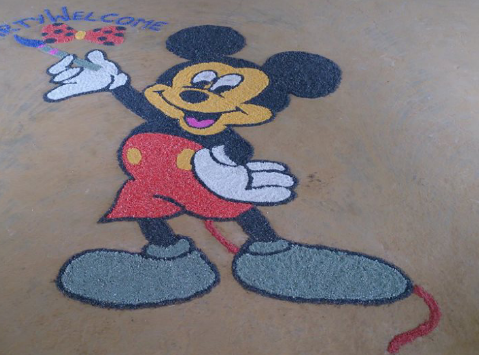 Mickey Mouse Rangoli Made of Crystal Powder