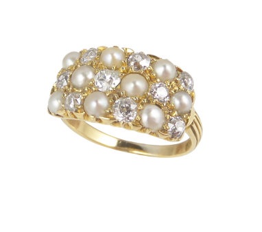 Natural Pearl and Old Cut Diamond Wedding Ring