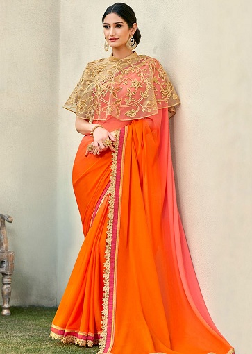 Orange Silk Saree With Blouse 259069