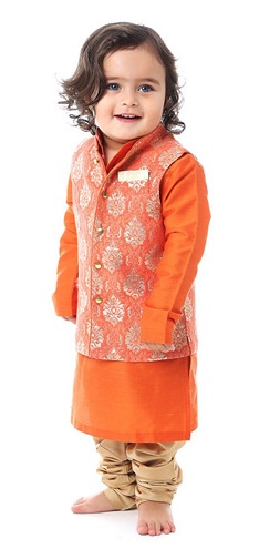 Orange Silk Kurta Pajama for Children