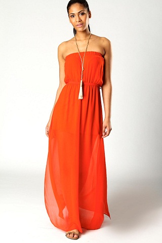 Orange Bandeau Maxi Dress