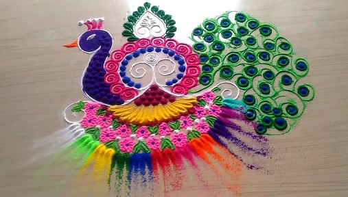 Peacock Rangoli Design on Gudi Padwa
