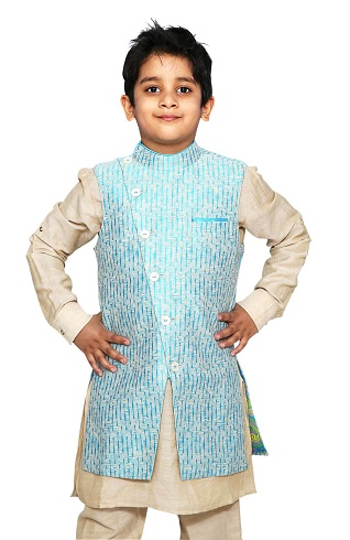 Punjabi Kurta Pajama with Blue Angrakha Style Jacket
