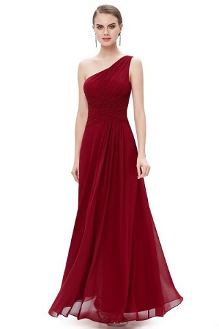 Red One-Shoulder Evening Dress