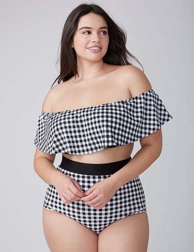 Striped High Waist Plus Size Swimwear
