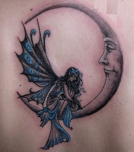 The Classic Moon Tattoo Design with Angel
