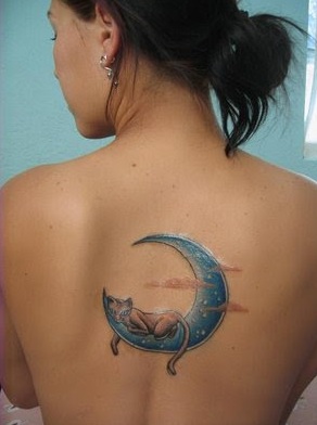 Lazy Cat Moon Tattoo for Female