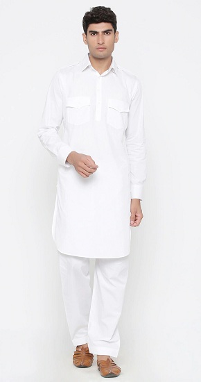 White Cotton Pathani Kurta Pajama