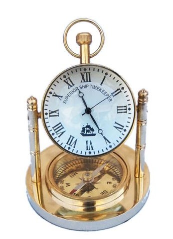 5” Compass Brass Nautical Desk Clock Designs