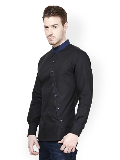 Black Shirt For Men With Chinese Collar