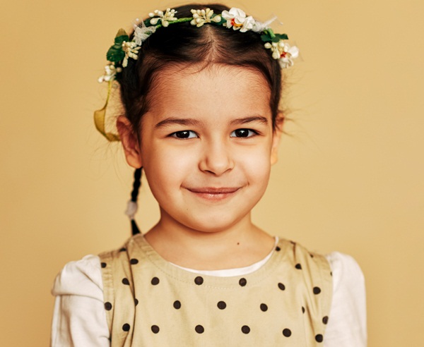 Cute Pigtail With Floral Band For Girls