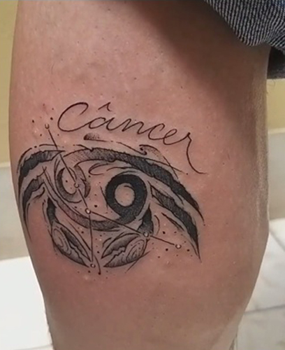Detailed Cancer Tattoo On The Calf