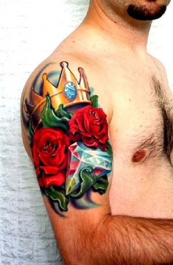 Crown Tattoo With Flowers