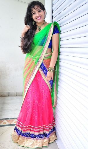 Green And Pink Half Saree For Girls
