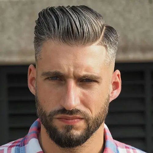 High Skin Fade with Comb Over and Beard