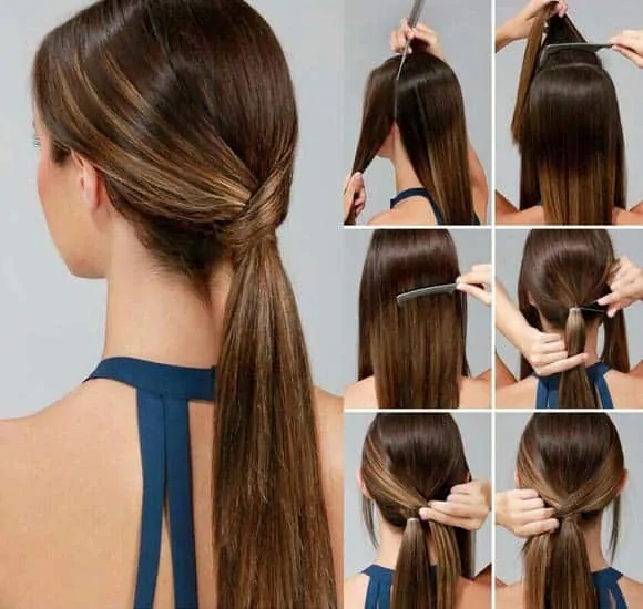 Image of Straight hair with a low ponytail hairstyle for long hair
